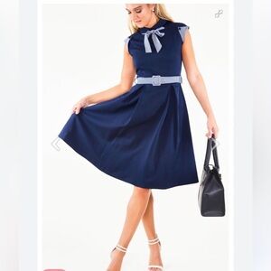 Voodoo Vixen Navy Blue Nautical Dress with Belt.